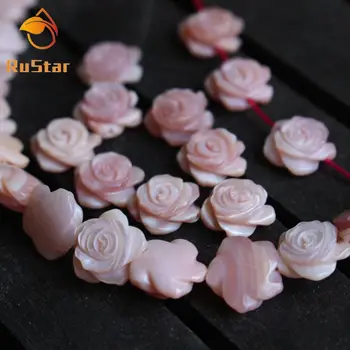 30pcs/daug 10mm tikras Natūralus Gėlių Motina Pearl shell Karoliukai Gręžti Pink Gėlių, Rožių MOP Pearl Shell 