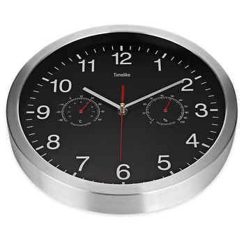 32cm Silent Sieninis Metalinis Laikrodis Termometras su Drėgmėmačiu Ramioje Valyti Judėjimo Nėra-tiksi Namų Meno Dekoro