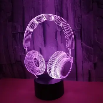 3D DJ Ausinės laisvų Rankų įranga Naktį Šviesos diodų (Led) Jutiklinį Jungiklį Dekoro Stalas Stalas Optinė Iliuzija Lempos Vaikams Žaislas Meilę Gimtadienio Dovanos