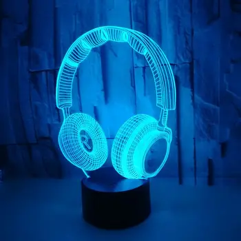 3D DJ Ausinės laisvų Rankų įranga Naktį Šviesos diodų (Led) Jutiklinį Jungiklį Dekoro Stalas Stalas Optinė Iliuzija Lempos Vaikams Žaislas Meilę Gimtadienio Dovanos