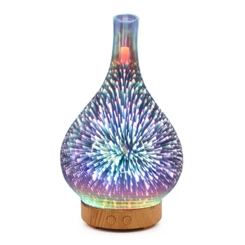 3D Fejerverkų Stiklo Vaza Formos Oro Drėkintuvas su 7 Spalvų Led Nakties Šviesos Aromato eterinis Aliejus Difuzoriaus Rūkas Maker Ultragarso