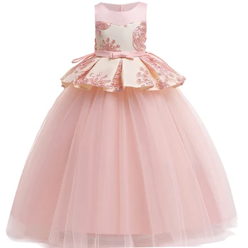 3D gėlių mergaitės suknelė oficialaus ilgai vestuves merginos princesė suknelė be rankovių lankas tiulio, vaikams, suknelės mergaitėms Aukšto juosmens dres