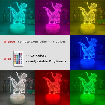 3D LED Nakties Šviesos Dinozaurų Serijos Lempos 16Colors Pakeisti Naktį šviesos Nuotolinio Valdymo stalinės Lempos Žaislai Dovana Vaikas Namų Puošybai