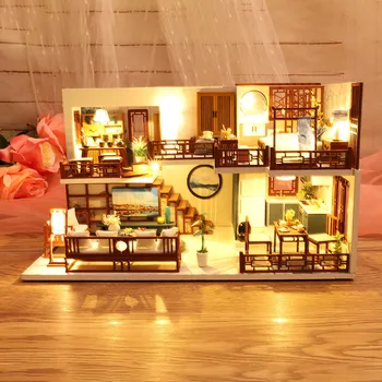 3D Medinės Lėlės-Namas Senovinis Miestas 
