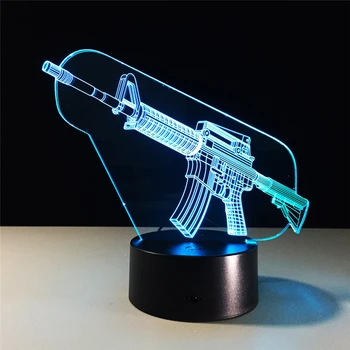 3D Naktį Žibintai AK47 kulkosvaidis USB LED Stalo Lempa M4A1 Šviesos Atmosfera Lempa 7 Spalvų Keitimas Palieskite Jungiklis Naujiena Dovana
