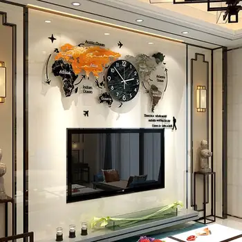 3D Pasaulio Žemėlapyje Akrilo Sieninis Laikrodis Modernus Didelis, Sienų Dekoras Laikrodžiai Žiūrėti svetainė, Miegamasis, Sofa Fono Sienos, Namų Dekoro
