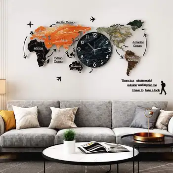3D Pasaulio Žemėlapyje Akrilo Sieninis Laikrodis Modernus Didelis, Sienų Dekoras Laikrodžiai Žiūrėti svetainė, Miegamasis, Sofa Fono Sienos, Namų Dekoro