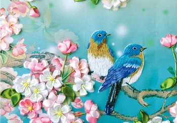 3D paukščių mylėtojai gėlių Juostelės siuvinėjimo rinkinys drobės, dažų amatų dėmių 