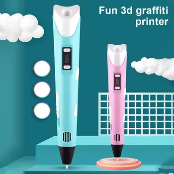 3D Rašiklis 2 3D Spausdinimo Pen LCD Ekranu Piešimo Įrankiai, Dažymo Grafiti Vaikams 