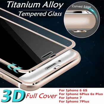 3D Titano Lydinio Metalo Rėmas Grūdintas Stiklas iPhone 6 6s 7 8 Plius Screen Protector Visiškai Padengti Apsaugine Plėvele (10vnt/daug