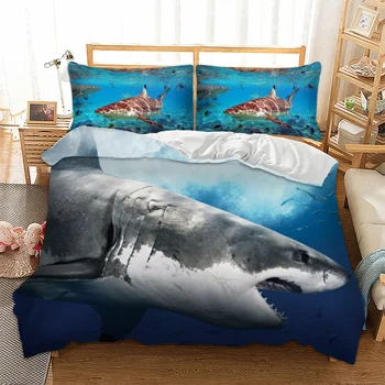3D White Shark Vėžlys Žuvys Antklode Padengti Berniukų ir Suaugusiųjų Patalynę Šalikas Padengti Užvalkalas Patogus Mados Patalynės Komplektas