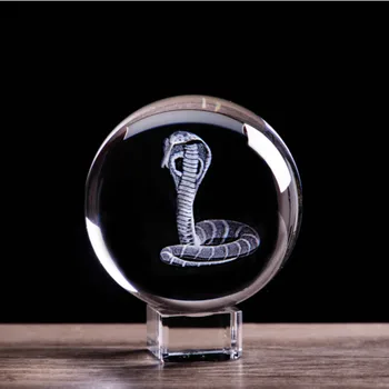 3D Zodiako Gyvatė Figūrėlės Lazeriu Graviruotas Gyvūnų Statula Krištolo Rutulį su Stovu Feng Shui Prespapjė Namų Dekoro Ornamentu