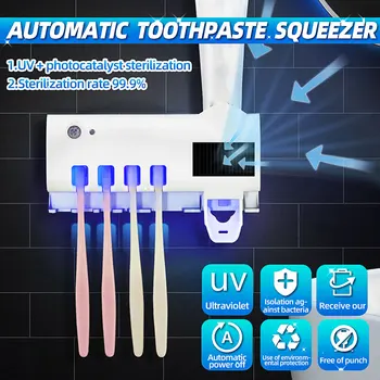 3In1 UV Šviesos dantų šepetėlį Sterilizer Punch-nemokamą dantų šepetėlį Turėtojas Švaresnis Automatinis dantų Pasta Squeezers Balionėlis Wall Mount USB