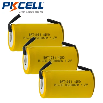 3pcs PKCELL 1.2 V Ni-Cd D Baterijos 5000mAh NiCD Akumuliatoriai Flat Top su Skirtukais