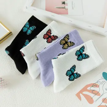 4 porų daug pack moterų kojinės spalvingas drugelis ins korėjos stiliaus mados banga tendencija mielas mielas Japonų stiliaus medvilnės kojinės