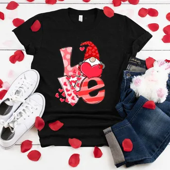 40# T Shirts Meilė Širdies Spausdinti Valentino marškinėliai Atsitiktinis Moterų trumpomis Rankovėmis Grafinis Tees Viršūnes Valentino Dienos Dovanų Marškinėlius