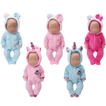 43 cm, kūdikių lėlės, Drabužiai naujagimiams rožinis Vienaragis kostiumas Katė jumpsuits baby doll Suknelė žaislai tinka American 18 colių Mergaičių lėlės zf20