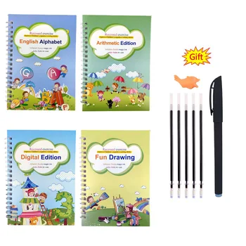 4Books/Set Montessori Žaislai Pakartotinai Mokytis Piešimo Matematika anglų kalba, Knygos Magija knygos Pradžioje švietimo Vaikams Copybook Už Kaligrafija