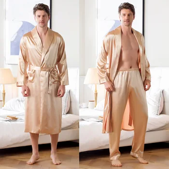 4colors Vyrų Sprogimo modeliai šilko chalatai, namų rūbai ledo šilko pižama 2vnt komplektas