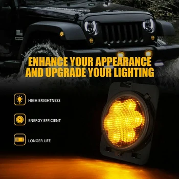 4Pcs LED Posūkio Signalo+ Šoniniai Gabaritiniai Sparnas Žibintai Jeep Wrangler JK 2007-2017