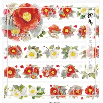 5.5cmX10M Graži Raudona Camellia Žiedų PET Washi Tape Roll