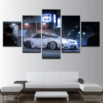 5 skydelis drobės tapybos baltas automobilis sienos nuotrauka šiuolaikinės tapybos plakato menas drobė namų puošybai nemokamas pristatymas