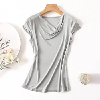 50% Natūralaus šilko plius dydis modis streetwear balti marškinėliai moterims camiseta mujer marškinėlius (t-shirt marškinėliai femme topai marškinėliai moterims