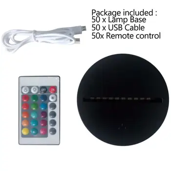 50 rinkiniai Naktį Žibintai Lempa Bazės 3D Iliuziją, USB Kabelis, Nuotolinio Valdymo pultas 7 Spalvų Led nakties žibintas Sumontuotas pagrindas Apšvietimo Accessor
