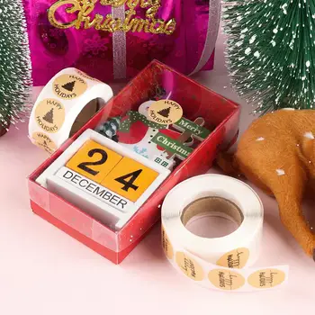 500pcs / roll Kalėdų eglutė linksmų švenčių naujus metus lipdukas gamtos kraft popieriaus dovanų dėžutėje apdailos šeimos lipdukas, etikete