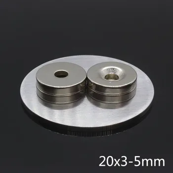 50pcs neodimio magnetas 20x3mm skylę 5mm N35 20*3-5 mm Plokštelių magnetas Retųjų Žemių Neodimio Magnetų 20x3 skylė 5 mm