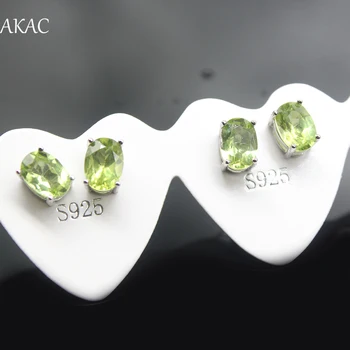 5pairs AKAC maždaug 5*7mm natūrali žalioji olivīns stud auskarai moterims, auskarai