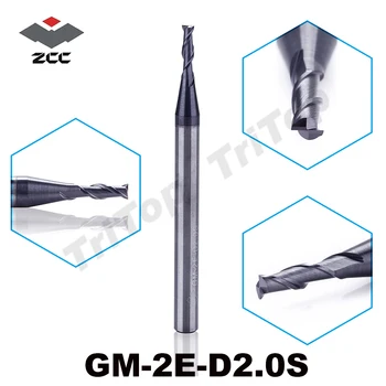 5vnt/daug ZCC.CT GM-2E-D2.0S 2.0 mm kobalto, volframo karbido cnc pabaiga malūnas frezavimo įrankiai 2 fleita paplokščias pabaigos staklėse pjovimo įrankis