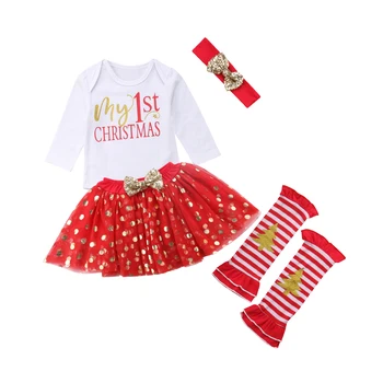 5vnt Kalėdų Naujagimiui Merginos Kalėdų Romper + Dot Suknelė + Kojų Warmes Komplektus Drabužių