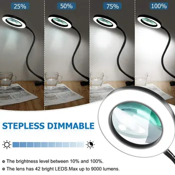 5X USB Didinamasis Stiklas su LED Šviesos Lanksti Stalo Spaustukas Trečioji Ranka, Litavimo/Skaitymas/Papuošalai Didinamojo stiklo Stalo Lempa 12W
