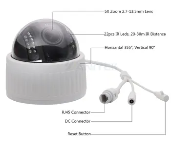 5X Zoom 2.7-13.5 mm Patalpų Belaidžio Pasukti Dome PTZ IP WiFi vaizdo Kamera 5MP HD 2MP, Garso Mikrofonas SD Kortelę IR Naktį Onvif P2P