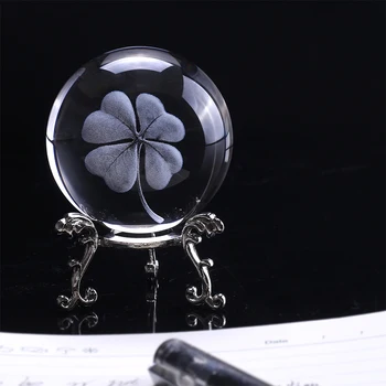 6 cm Kristalų Keturių Lapų Dobilų Ball 3D Lazeriu Graviruotas Miniatiūriniai Modelis Pasaulyje Kristalų Amatų Stiklo Namų Puošybai Papuošalas Dovanų