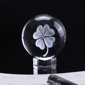 6 cm Kristalų Keturių Lapų Dobilų Ball 3D Lazeriu Graviruotas Miniatiūriniai Modelis Pasaulyje Kristalų Amatų Stiklo Namų Puošybai Papuošalas Dovanų