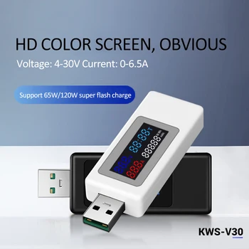 6 in 1 USB Testeris DC4-30 V 0-6.5 IPS Ekranas Skaitmeninis Įtampos Laikas Talpos Matuokliu Detektorius Adapteris, skirtas Srovės, Įtampos