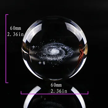 60mm Skersmens Pasaulyje Galaxy Miniatiūros Crystal Ball 3D Lazeriu Graviruotas Kvarco Stiklo Rutulio Sfera, Namų Puošybai Aksesuarai Dovanos