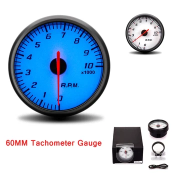 60mm Tacho Indikatorius Juodas Apvalkalas Mėlynas Apšvietimas Žymiklį Automobilių REV Counter Tachometras Rodyklę Gabaritas 0-10000 RPM Matuoklis su Gauge Pod