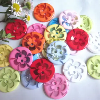 60pcs 20mm Mix spalva, 2 skylių gėlių modelio dervos mygtuką kids džemperis cardigan siuvimo reikmenys 32L prarasti mygtuką didmeninės