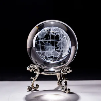 6cm 3D Žemės Miniatiūriniai Lazeriu Graviruotas Krištolo Rutulį Stiklo Rutulio Sfera Kristalų Amatų Ornamentu Namų dekoro Kamuolys Dovanų