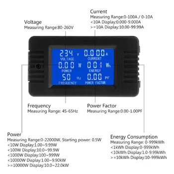 6in1 Digital AC 80~260V Elektros Energijos Monitorius Įtampa Srovės KWh Vatmetrą 100A D0AC