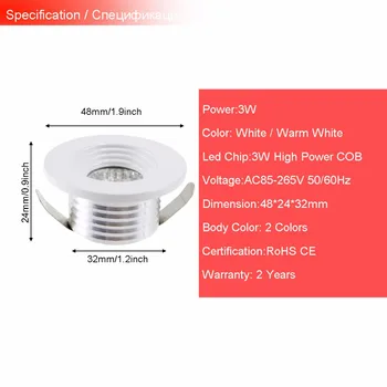 6PCS COB Led prožektorius Mini Led Spot Light Kabineto Žiburiai, Lubų Lempa 3W Spinta Kambario Dekoro Aliuminio Šiltai Balta JQ