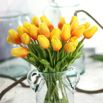 6PCS Dirbtinių Gėlių Tulpių PU Mini Tulpės Gėlių Nekilnojamojo Touch Netikrą Gėlės Namuose Vestuvių Dekoratyvinės Gėlės