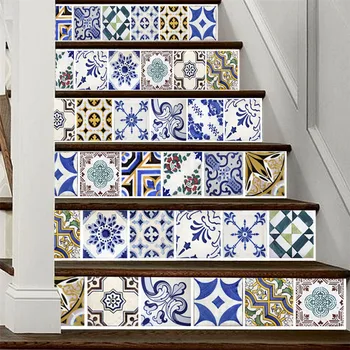 6pcs/set Arabijos Mozaikos Plytelių Stiliaus Laiptai, Dekoratyviniai Lipdukai, Koridorius, Laiptai, Freskos Lipni Lipdukai Namų Dekoro 