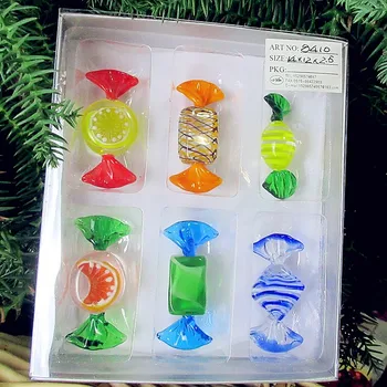 6pcs Užsakymą Antikvariniai Ranka Pūstinis Murano Stiklo saldainių skulptūra Kalėdų Medžio Apdaila saldainiai pakabukas vaikams, Naujųjų Metų dovanų rinkinys