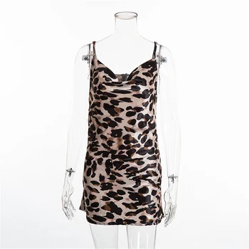 6XL Leopardas Spausdinti Seksuali Suknelė Moterų Plius Dydis Vestdios Vasaros Spageti Dirželis Suknelė Moteriška Šalis Mini Suknelės Streetwear D30