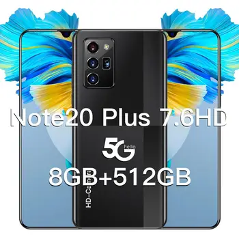 7.6 Colių Note20 Plius Per visą ekraną Smartfon 8-core 128/256 GB 