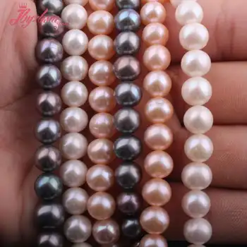 7-8mm Pilka,Rožinė,Balta Apvalių Gėlavandenių Perlų, Natūralaus Akmens Granules Karoliai Bracelats 